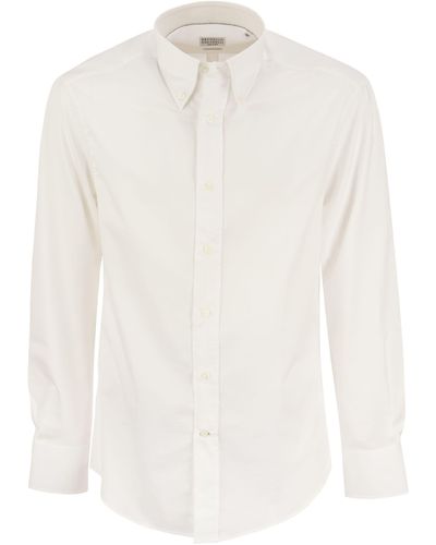 Brunello Cucinelli Slim Fit Twill Shirt Button Down - White