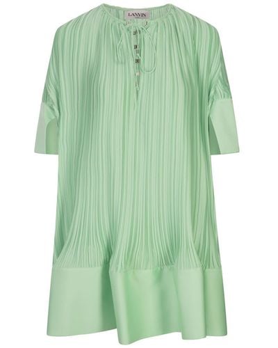 Lanvin Water Pleated Short Dress With Cascade Effect - Green