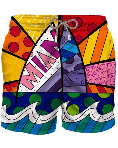 Mc2 Saint Barth Swim Shorts With Miami Print Britto Special Edition - Multicolor