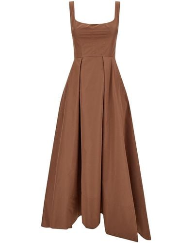 Pinko Midi Sleeveless Dress With Square Neckline - Brown