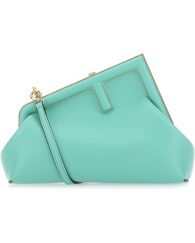 Fendi Light-blue Leather Small First Clutch - Green