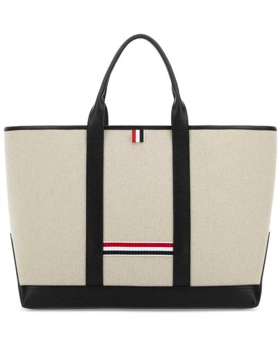Thom Browne Medium Rwb Stripe Top Handle Bag - Natural