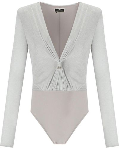 Elisabetta Franchi V-Neck Long Sleeved Bodysuit - Grey