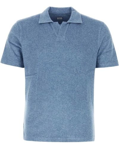 Fedeli Denim Stretch Cotton Blend Polo Shirt - Blue