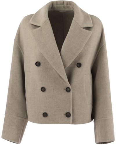 Brunello Cucinelli Double-Breasted Wool And Cashmere Short Coat - Natural