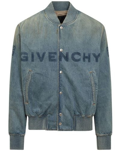 Givenchy Logo-print Denim Bomber Jacket - Men's - Cotton/cupro - Blue