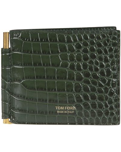Tom Ford Printed Alligator Money Clip Wallet - Green