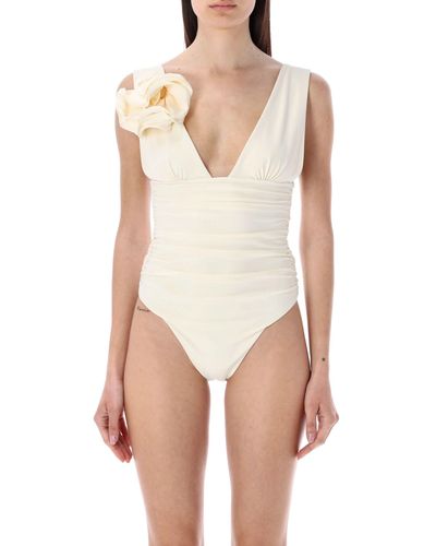 Magda Butrym V Neck Flower Swimsuit - White
