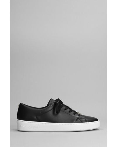 Michael Kors Keaton Lace Up Sneakers In Black Leather - Gray