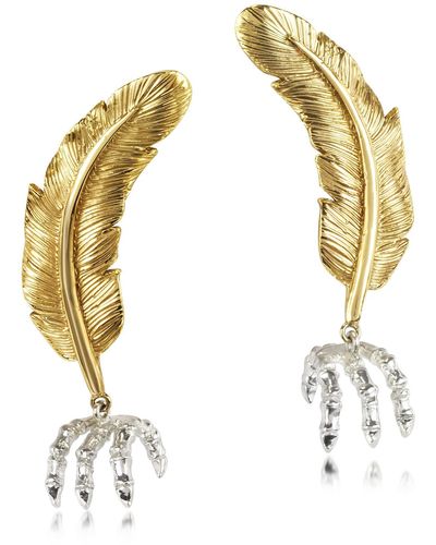 Bernard Delettrez Bronze Feather W/silver Claw Earrings - Metallic