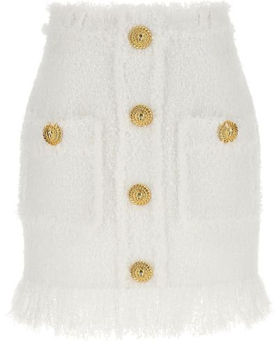 Balmain Button Tweed Skirt - White