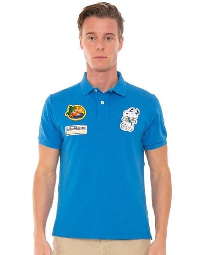 Mc2 Saint Barth Stretch Piquet Polo With Snoopy Patch Snoopy - Blue