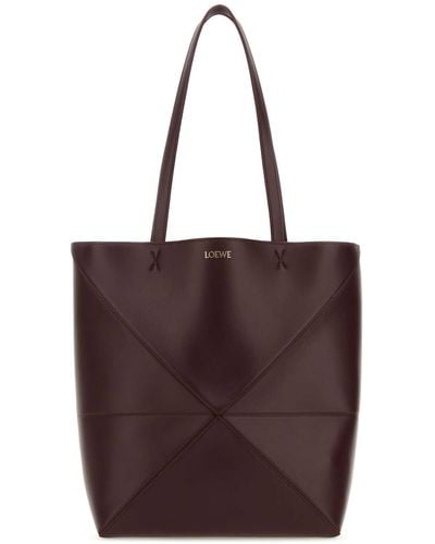 Loewe Grape Leather Medium Puzzle Fold Shopping Bag - Brown