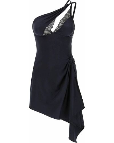Coperni Asymmetrical Mini Dress With Lace Inserts - Black