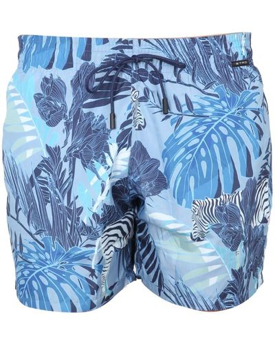 Etro Boxer Swimsuit With Maxi Floral Print - Blue