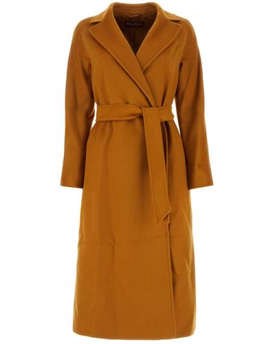 Max Mara Studio Belted Long-sleeved Coat - Orange