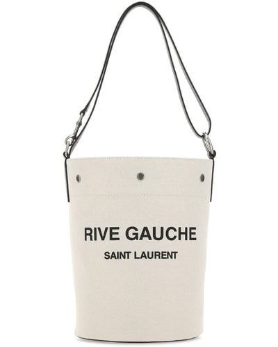 Saint Laurent Ivory Canvas Rive Gauche Bucket Bag - White