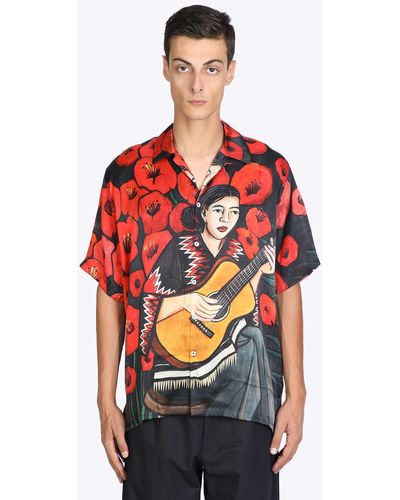Endless Joy Satin Silk Short Sleeve Shirt With M.o.p Buttons All-over Printed Silk Shirt - Vargas - Red