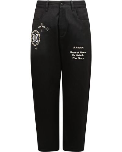 ENTERPRISE JAPAN Embroidered Straight-Leg Trousers - Black
