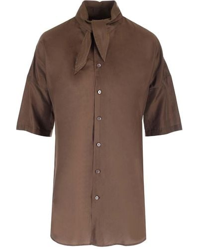 Lemaire Silk Shirt With Scarf Collar - Brown
