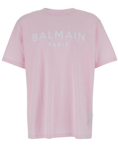 Balmain Logo Printed Crewneck T-Shirt - Pink