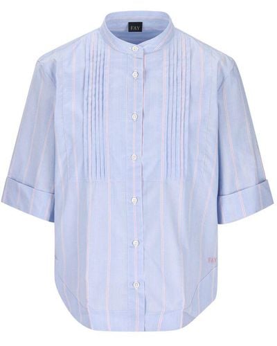 Fay Poepelin Shirt With Mandarin Collar - Blue