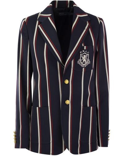 Polo Ralph Lauren Striped Blazer With Crest - Blue