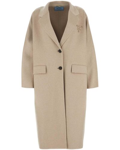 Prada Sand Cashmere Oversize Coat - Natural