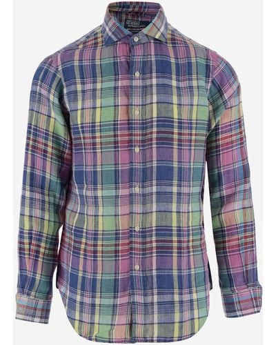 Ralph Lauren Linen Shirt With Check Pattern - Blue