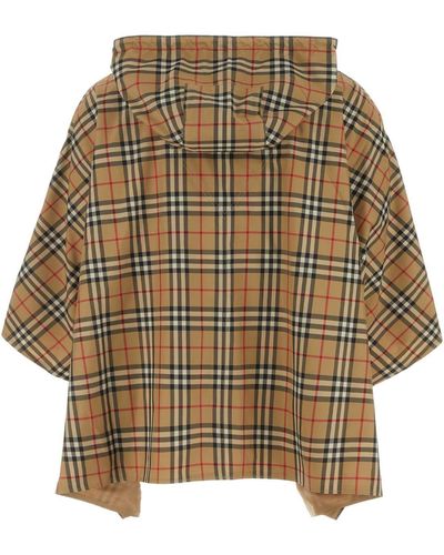 Burberry Embroidered Polyester Check Poncho - Natural