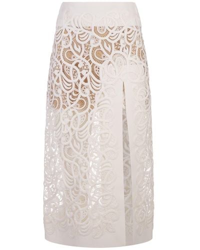 Ermanno Scervino Embroidered Midi Skirt With Slit - White