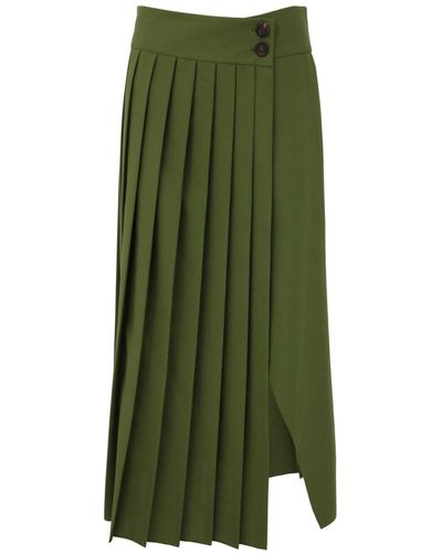 Golden Goose Journey W`s Long Folded Skirt Light Wool Polyester Clothing - Green