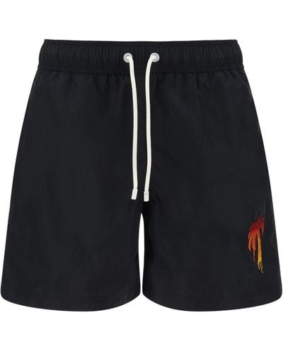 Palm Angels Logo-embroidered Swim Shorts - Black