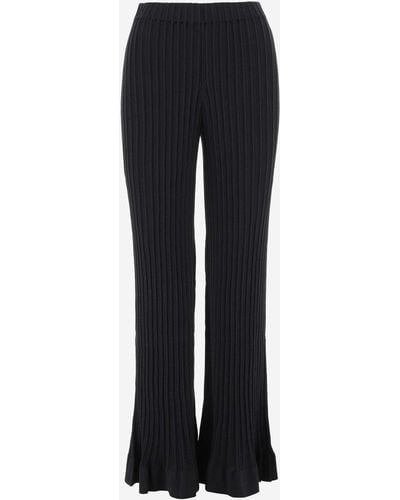 By Malene Birger Ribbed Cotton Blend Trousers - Blue