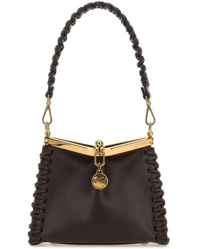 Etro Dark Leather Mini Vela Handbag - Black