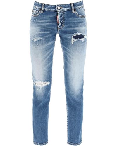 DSquared² Medium Broken Wash Jennifer Cropped Jeans - Blue