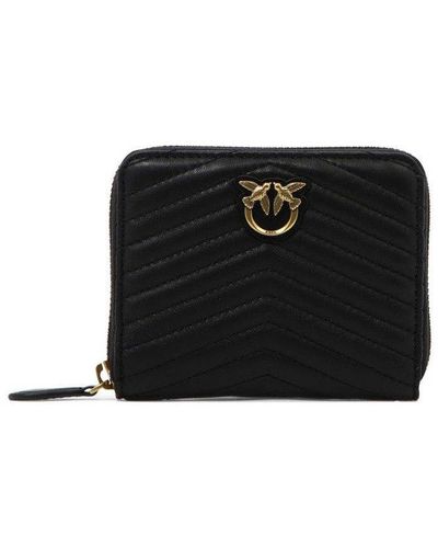 Pinko Logo Plaque Quilted Zipped Wallet - Black