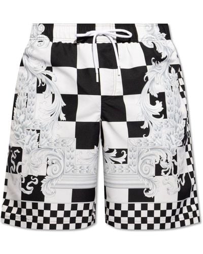 Versace Check-printed Drawstring Swim Shorts - Black