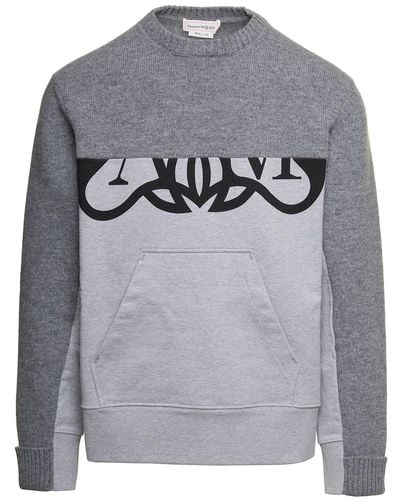 Alexander McQueen Gray Crewneck Sweatshirt With Logo Print At The Front In Wool