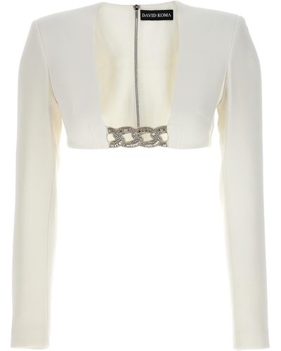 David Koma 3d Crystsal Chain And Square Neck Tops White