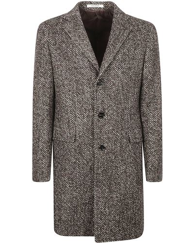 Tagliatore Wool-blend Herringbone Single-breasted Coat - Grey