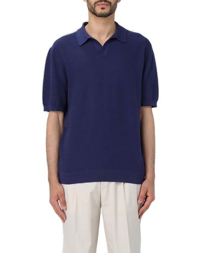 Zegna Short Sleeved Knitted Polo Shirt - Blue