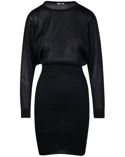 Saint Laurent Backless Long-sleeved Dress - Black