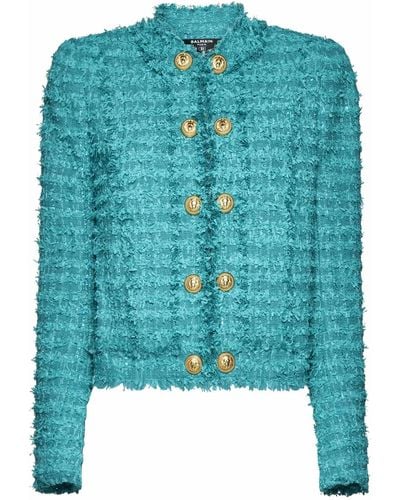 Balmain Cotton-blend Tweed Jacket - Blue