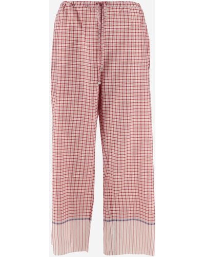 Péro Pure Silk Trousers With Check Pattern - Pink
