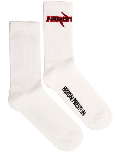 Heron Preston Race Heron Logo-intarsia Knitted Socks - White