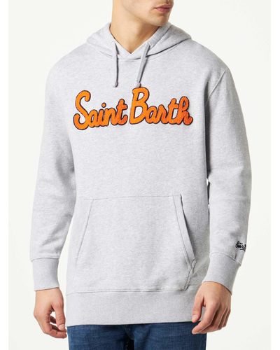 Mc2 Saint Barth Cotton Hooded Sweatshirt With Patch - Gray