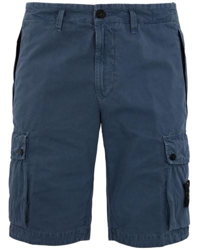 Stone Island Bermuda Shorts In Cotton Canvas L11wa - Blue