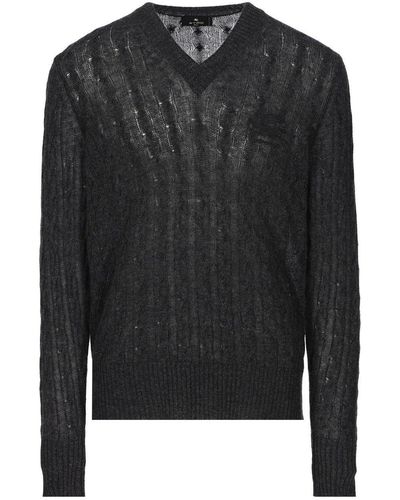 Etro Logo-Embroidered V-Neck Knitted Sweater - Black