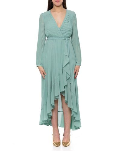 Twin Set V-Neck Pleated Georgette Maxi Dress - Green